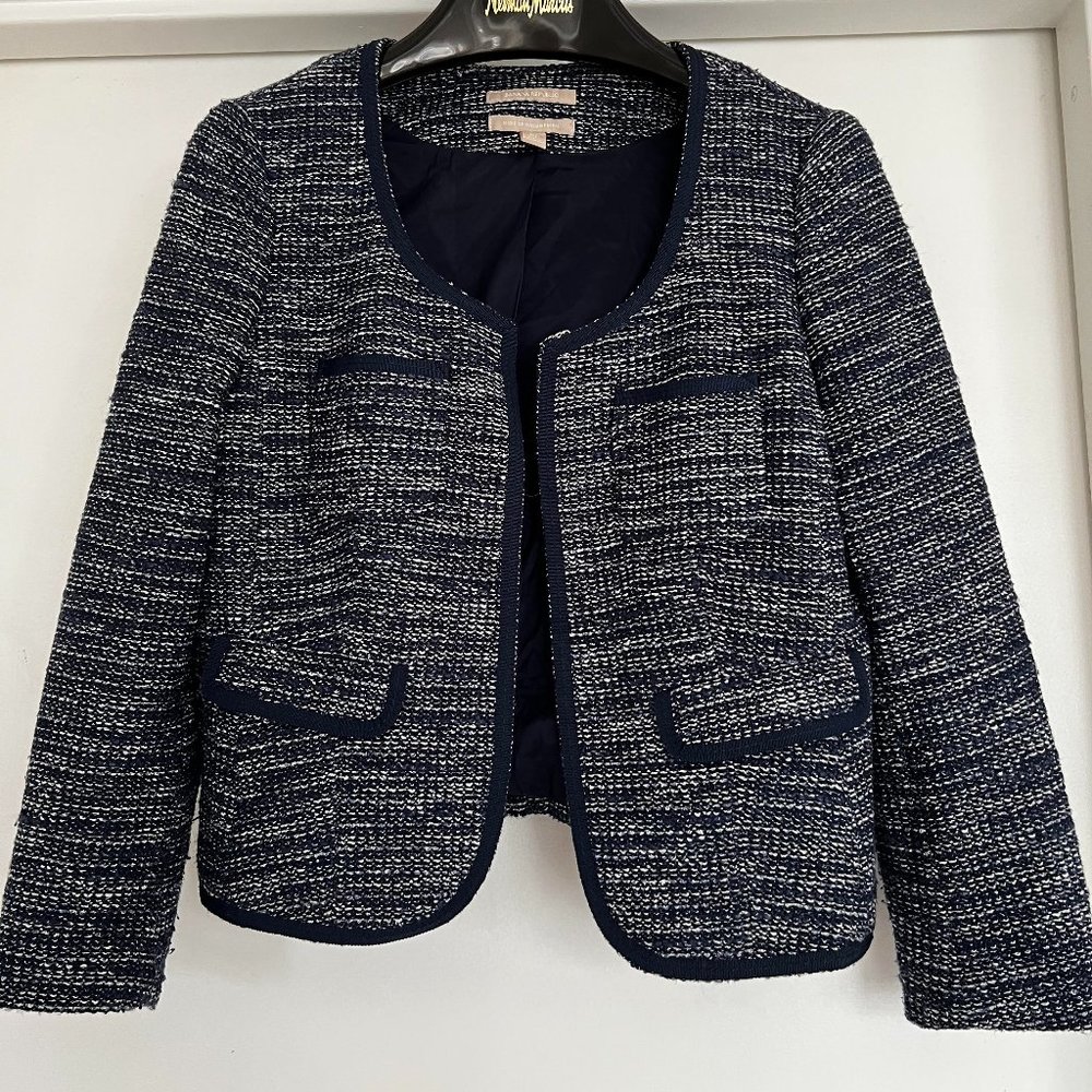 Banana Republic cropped navy and white jacket blue piping